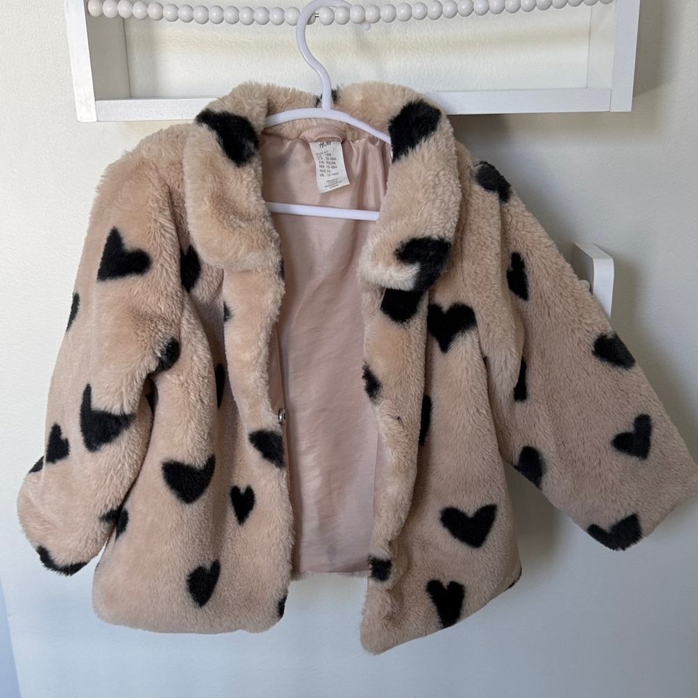 H&M Girls Beige Faux Fur Heart Coat
